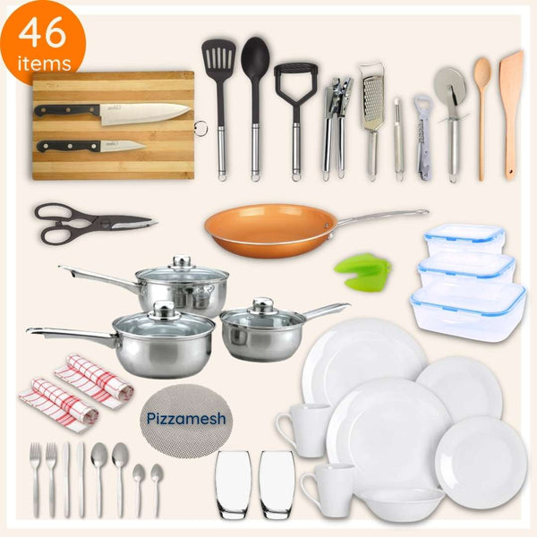 Essentials Kitchen Pack 46 items set - stainless steel pots and pans